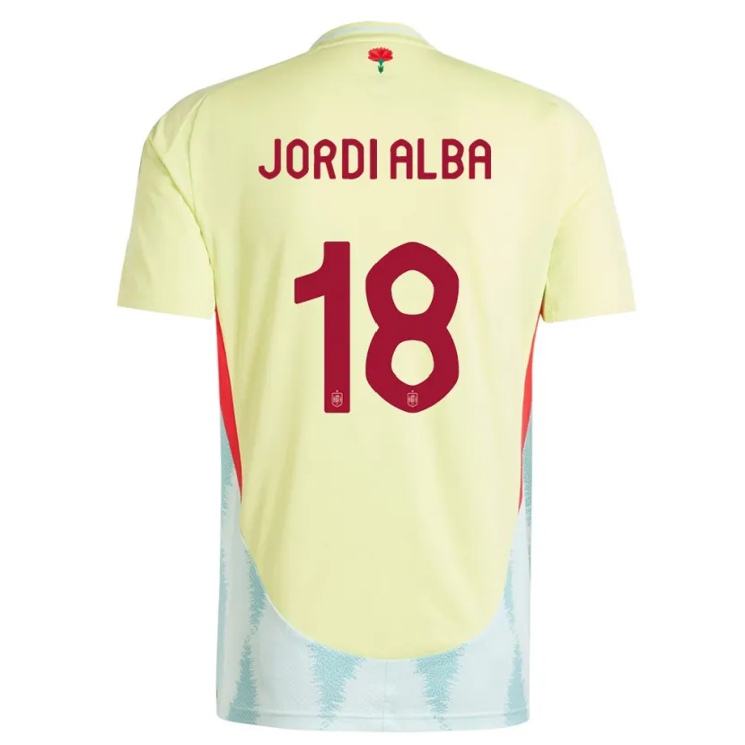 Danxen Børn Spanien Jordi Alba #18 Gul Udebane Spillertrøjer 24-26 Trøje T-Shirt