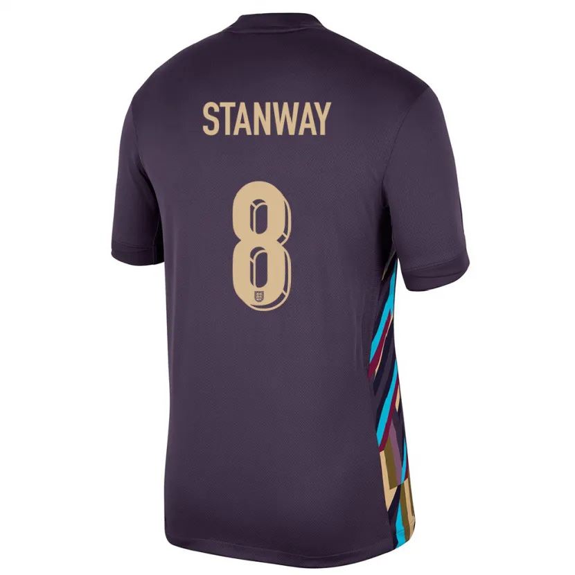 Danxen Børn England Georgia Stanway #8 Mørk Rosin Udebane Spillertrøjer 24-26 Trøje T-Shirt