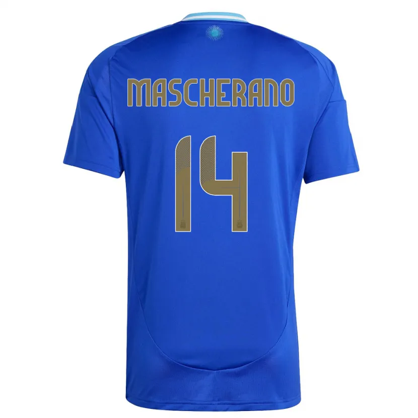 Danxen Børn Argentina Javier Mascherano #14 Blå Udebane Spillertrøjer 24-26 Trøje T-Shirt