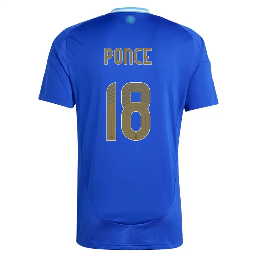 Danxen Børn Argentina Ezequiel Ponce #18 Blå Udebane Spillertrøjer 24-26 Trøje T-Shirt