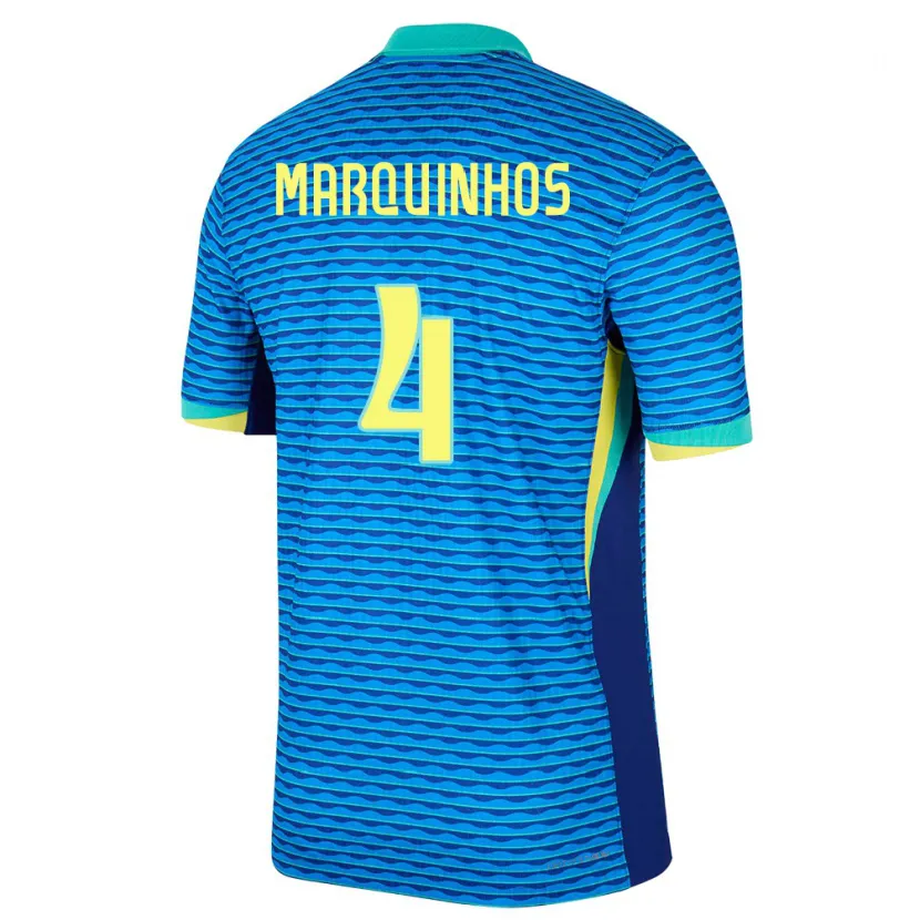 Danxen Børn Brasilien Marquinhos #4 Blå Udebane Spillertrøjer 24-26 Trøje T-Shirt