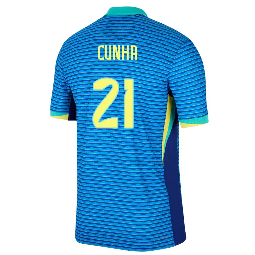 Danxen Børn Brasilien Matheus Cunha #21 Blå Udebane Spillertrøjer 24-26 Trøje T-Shirt