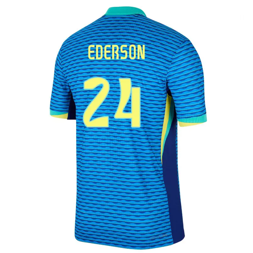 Danxen Børn Brasilien Ederson #24 Blå Udebane Spillertrøjer 24-26 Trøje T-Shirt