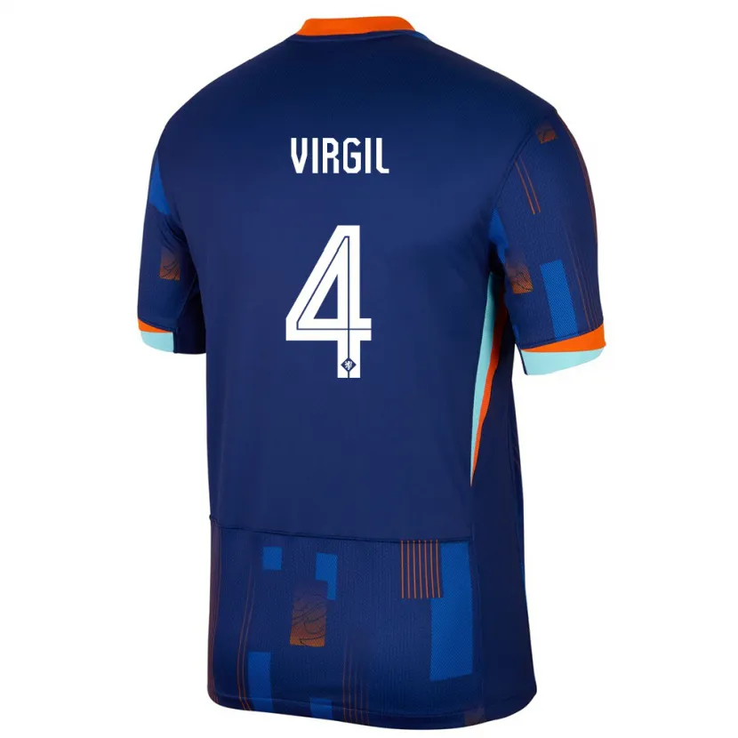 Danxen Børn Holland Virgil Van Dijk #4 Blå Udebane Spillertrøjer 24-26 Trøje T-Shirt