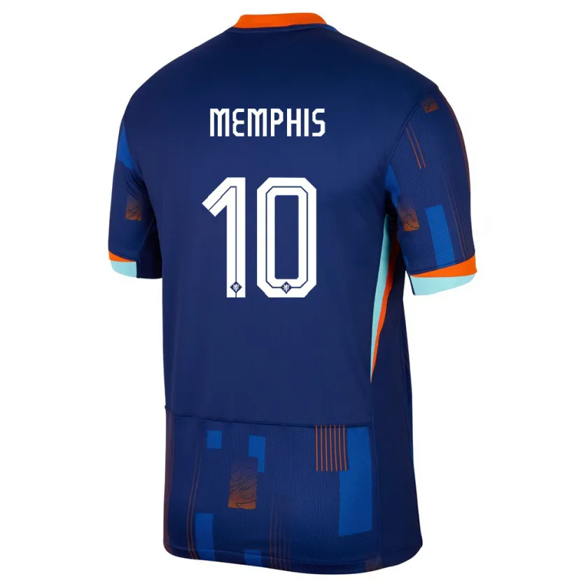 Danxen Børn Holland Memphis Depay #10 Blå Udebane Spillertrøjer 24-26 Trøje T-Shirt