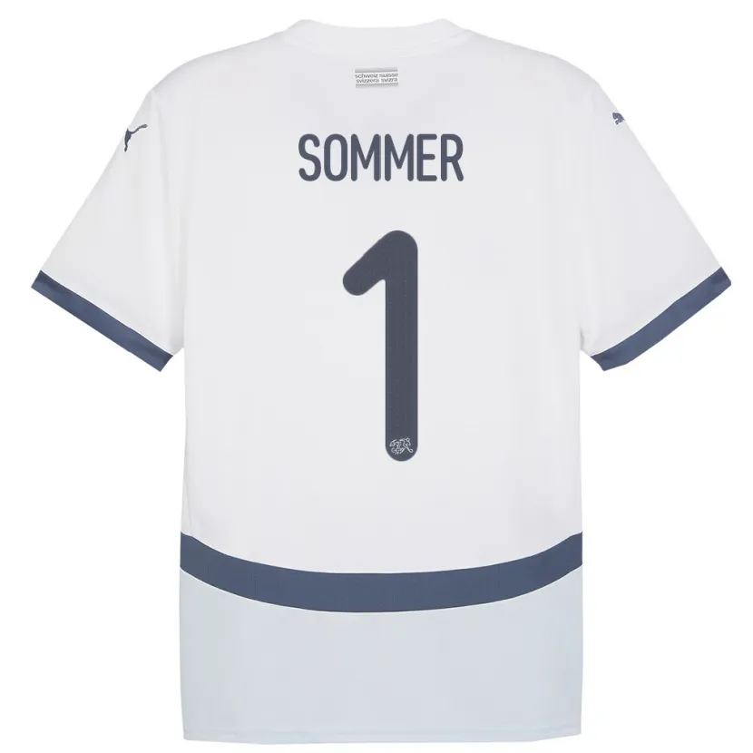 Danxen Børn Schweiz Yann Sommer #1 Hvid Udebane Spillertrøjer 24-26 Trøje T-Shirt