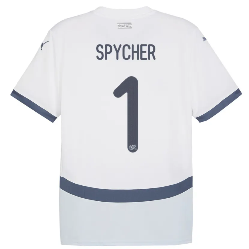 Danxen Børn Schweiz Tim Spycher #1 Hvid Udebane Spillertrøjer 24-26 Trøje T-Shirt