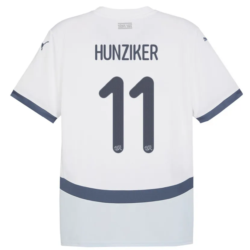 Danxen Børn Schweiz Andrin Hunziker #11 Hvid Udebane Spillertrøjer 24-26 Trøje T-Shirt