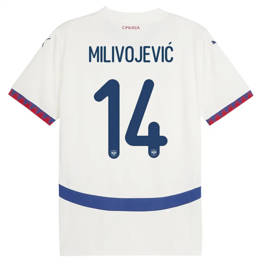 Danxen Børn Serbien Vesna Milivojevic #14 Hvid Udebane Spillertrøjer 24-26 Trøje T-Shirt