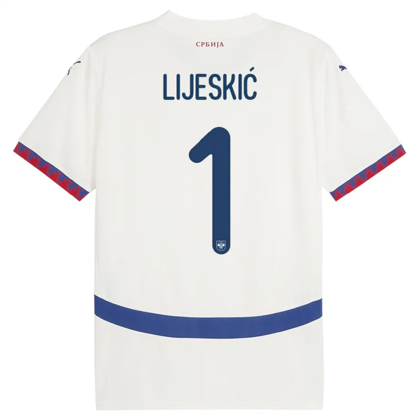 Danxen Børn Serbien Luka Lijeskic #1 Hvid Udebane Spillertrøjer 24-26 Trøje T-Shirt