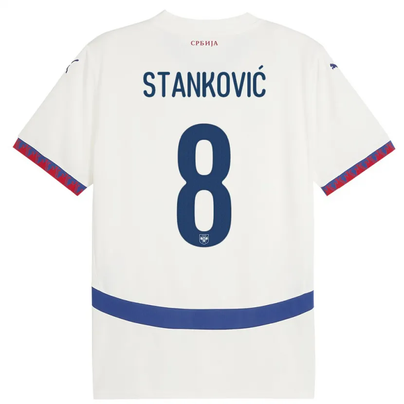 Danxen Børn Serbien Aleksandar Stankovic #8 Hvid Udebane Spillertrøjer 24-26 Trøje T-Shirt