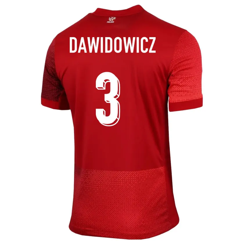 Danxen Børn Polen Pawel Dawidowicz #3 Rød Udebane Spillertrøjer 24-26 Trøje T-Shirt