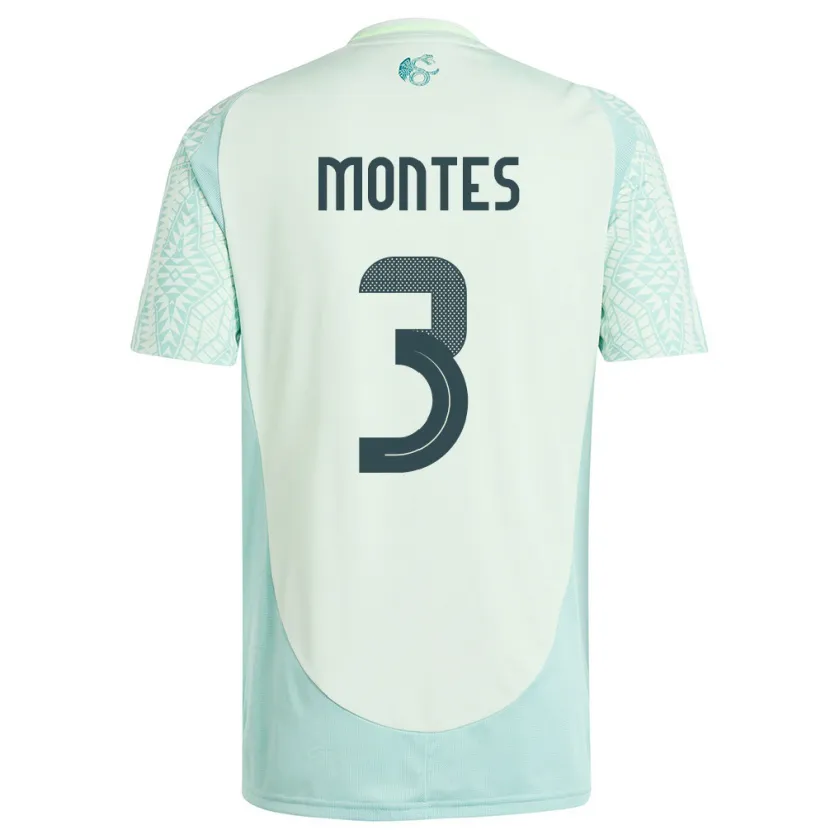 Danxen Børn Mexico Cesar Montes #3 Linen Grøn Udebane Spillertrøjer 24-26 Trøje T-Shirt