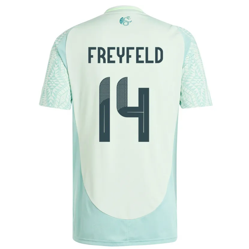 Danxen Børn Mexico Emiliano Freyfeld #14 Linen Grøn Udebane Spillertrøjer 24-26 Trøje T-Shirt