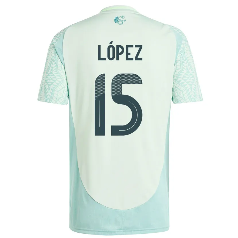 Danxen Børn Mexico Everardo Lopez #15 Linen Grøn Udebane Spillertrøjer 24-26 Trøje T-Shirt