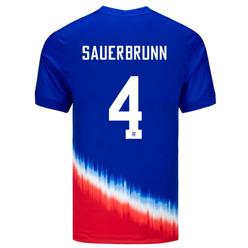 Danxen Børn Usa Becky Sauerbrunn #4 Blå Udebane Spillertrøjer 24-26 Trøje T-Shirt