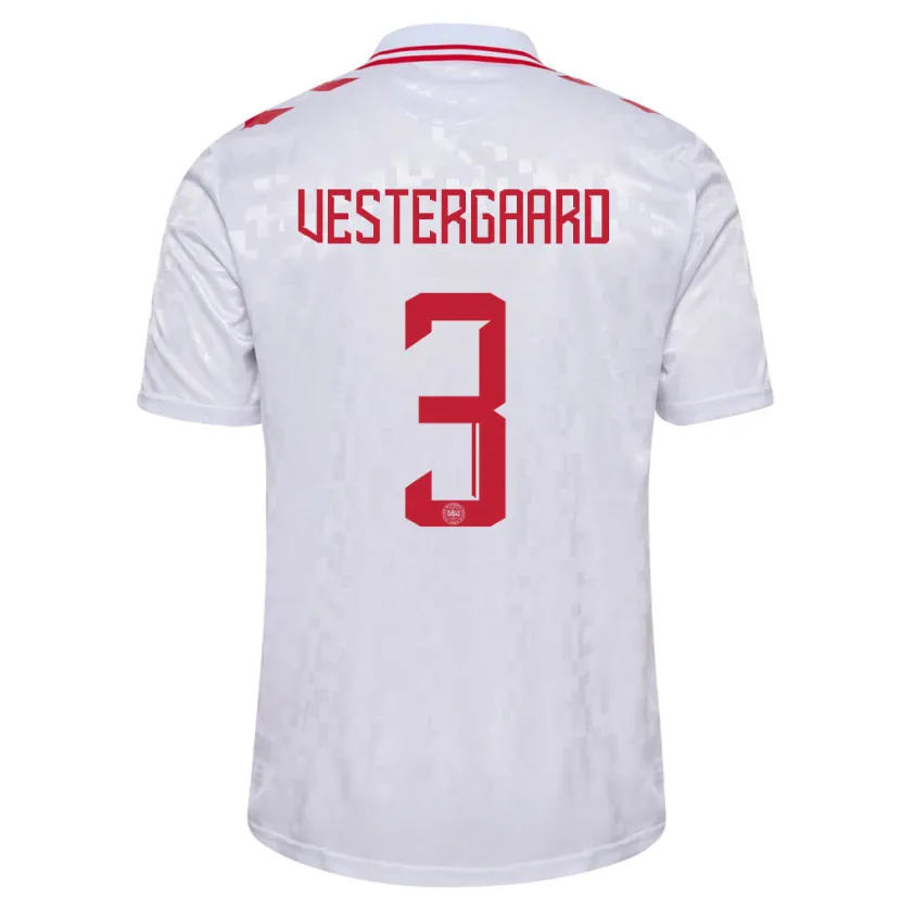 Danxen Børn Danmark Jannik Vestergaard #3 Hvid Udebane Spillertrøjer 24-26 Trøje T-Shirt