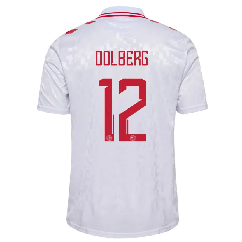 Danxen Børn Danmark Kasper Dolberg #12 Hvid Udebane Spillertrøjer 24-26 Trøje T-Shirt