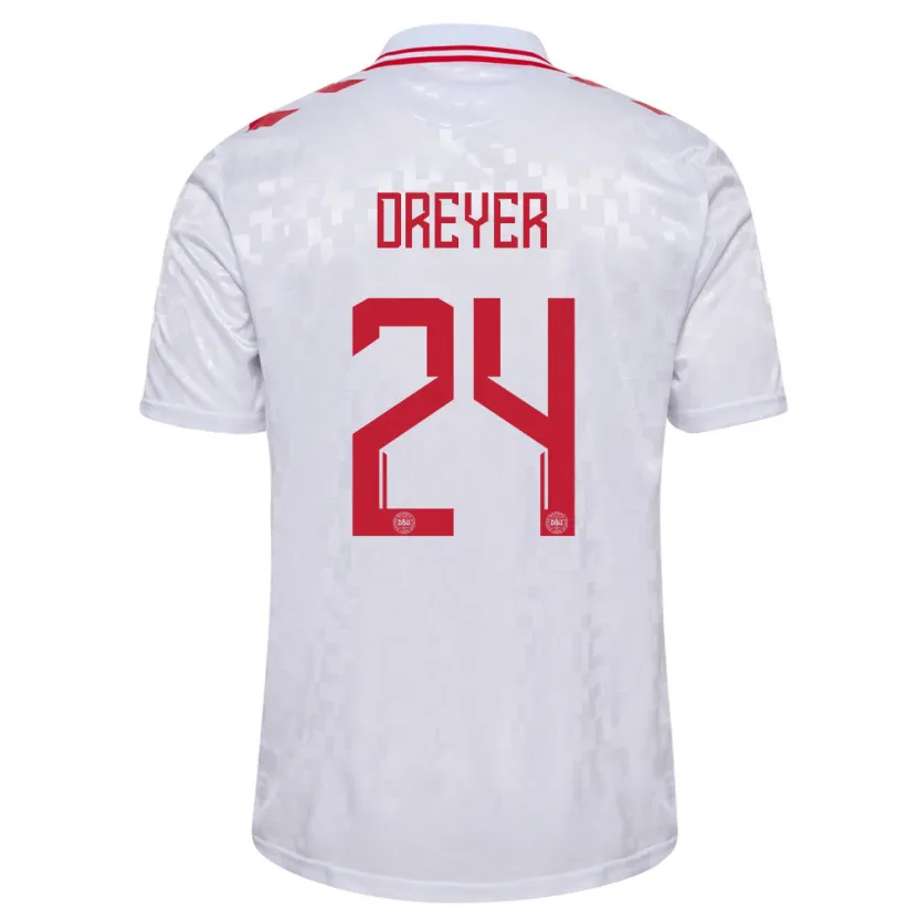 Danxen Børn Danmark Anders Dreyer #24 Hvid Udebane Spillertrøjer 24-26 Trøje T-Shirt