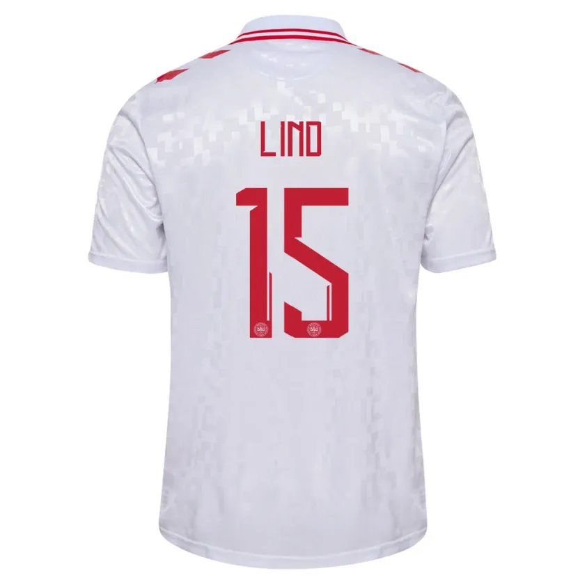 Danxen Børn Danmark Victor Lind #15 Hvid Udebane Spillertrøjer 24-26 Trøje T-Shirt