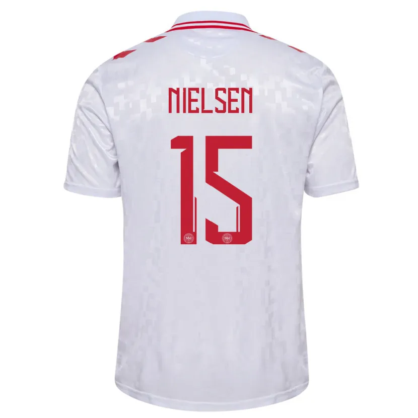 Danxen Børn Danmark Villads Nielsen #15 Hvid Udebane Spillertrøjer 24-26 Trøje T-Shirt