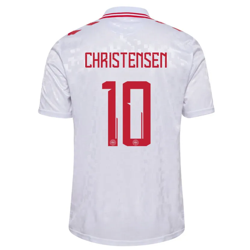 Danxen Børn Danmark Gustav Christensen #10 Hvid Udebane Spillertrøjer 24-26 Trøje T-Shirt