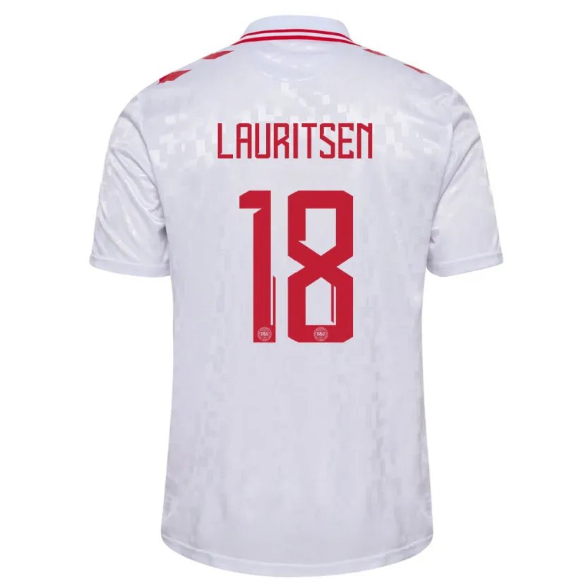 Danxen Børn Danmark Tobias Lauritsen #18 Hvid Udebane Spillertrøjer 24-26 Trøje T-Shirt