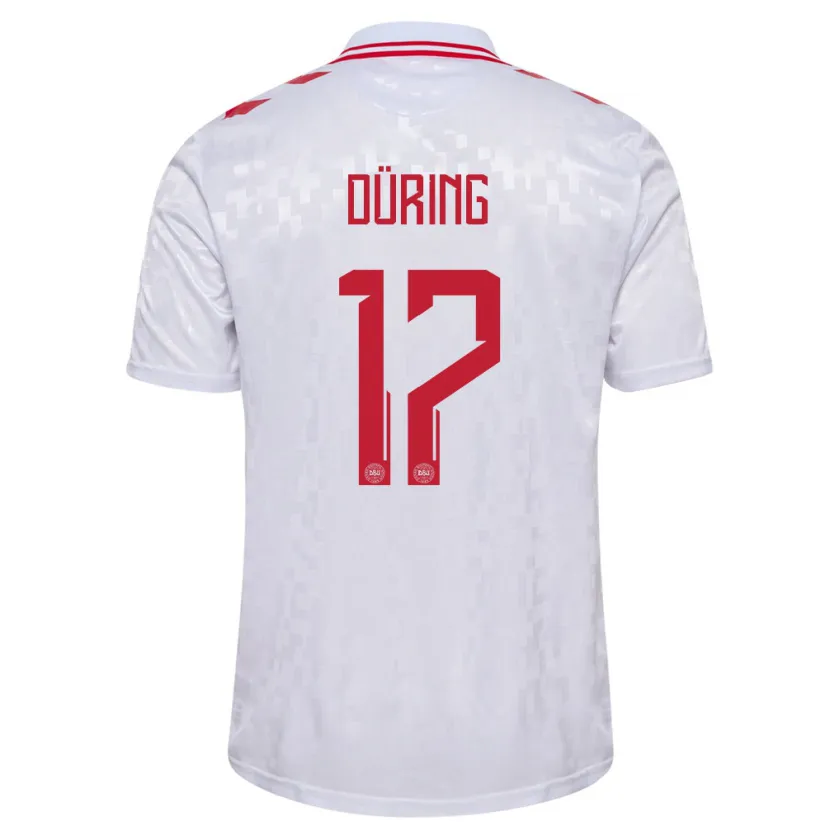 Danxen Børn Danmark Rasmus Düring #17 Hvid Udebane Spillertrøjer 24-26 Trøje T-Shirt