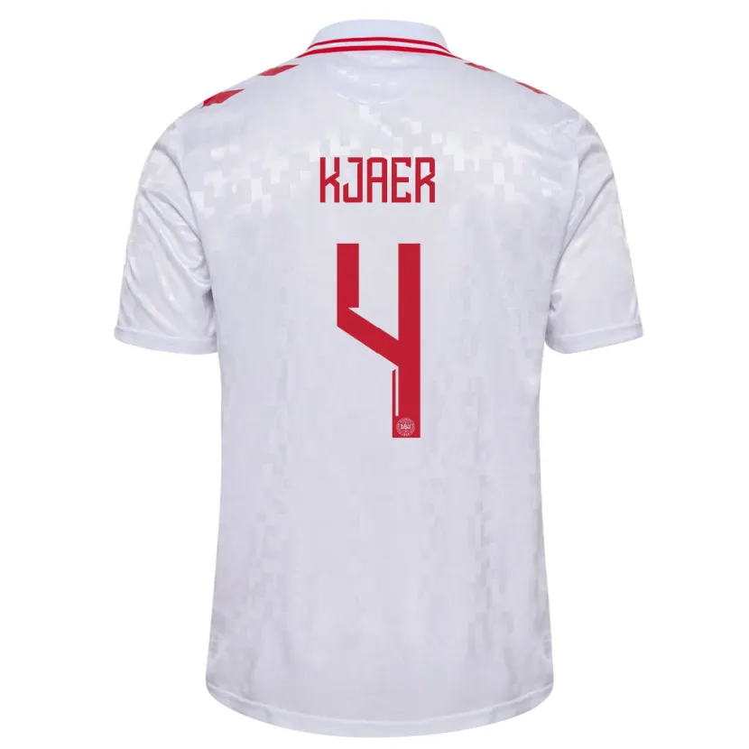 Danxen Børn Danmark Simon Kjaer #4 Hvid Udebane Spillertrøjer 24-26 Trøje T-Shirt