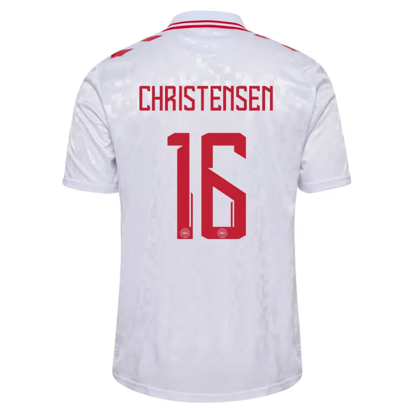 Danxen Børn Danmark Oliver Christensen #16 Hvid Udebane Spillertrøjer 24-26 Trøje T-Shirt