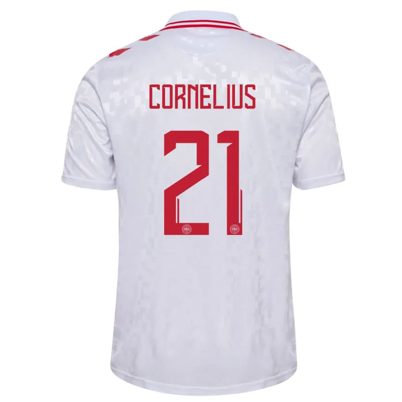 Danxen Børn Danmark Andreas Cornelius #21 Hvid Udebane Spillertrøjer 24-26 Trøje T-Shirt