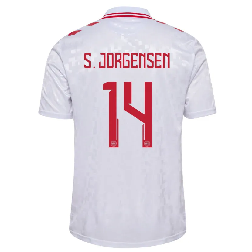 Danxen Børn Danmark Sebastian Jorgensen #14 Hvid Udebane Spillertrøjer 24-26 Trøje T-Shirt