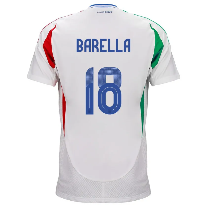 Danxen Børn Italien Nicolò Barella #18 Hvid Udebane Spillertrøjer 24-26 Trøje T-Shirt