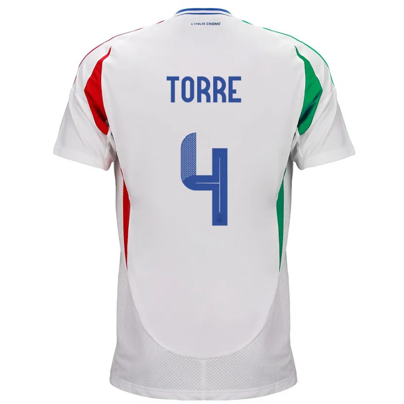 Danxen Børn Italien Pietro La Torre #4 Hvid Udebane Spillertrøjer 24-26 Trøje T-Shirt