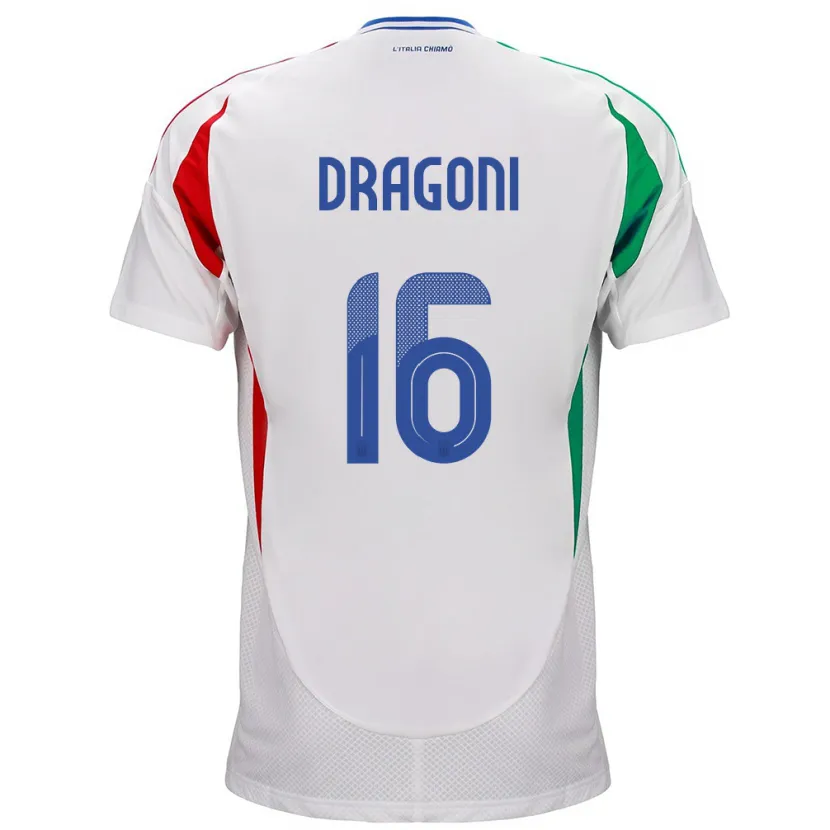 Danxen Børn Italien Giulia Dragoni #16 Hvid Udebane Spillertrøjer 24-26 Trøje T-Shirt