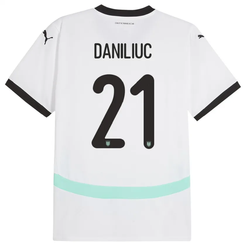 Danxen Børn Østrig Flavius Daniliuc #21 Hvid Udebane Spillertrøjer 24-26 Trøje T-Shirt