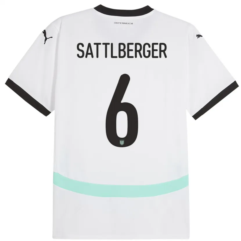 Danxen Børn Østrig Nikolas Sattlberger #6 Hvid Udebane Spillertrøjer 24-26 Trøje T-Shirt