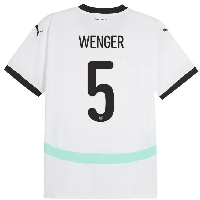 Danxen Børn Østrig Claudia Wenger #5 Hvid Udebane Spillertrøjer 24-26 Trøje T-Shirt