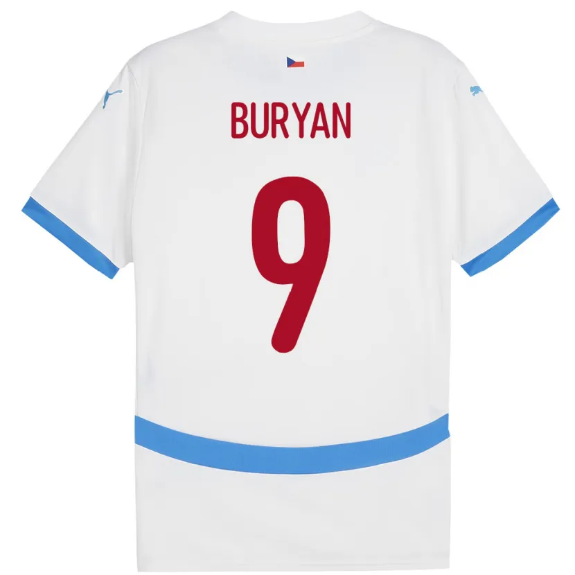 Danxen Børn Tjekkiet Jan Buryan #9 Hvid Udebane Spillertrøjer 24-26 Trøje T-Shirt