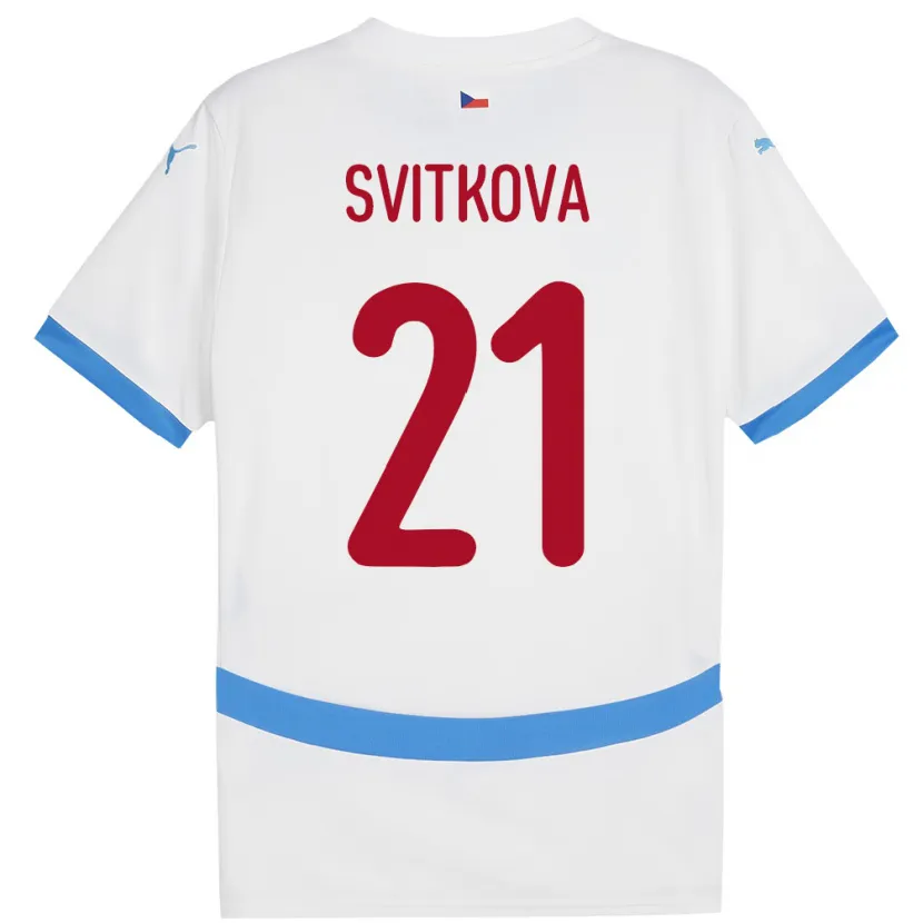 Danxen Børn Tjekkiet Kateřina Svitková #21 Hvid Udebane Spillertrøjer 24-26 Trøje T-Shirt