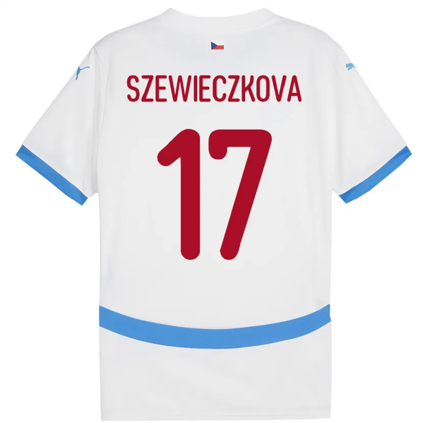 Danxen Børn Tjekkiet Tereza Szewieczková #17 Hvid Udebane Spillertrøjer 24-26 Trøje T-Shirt