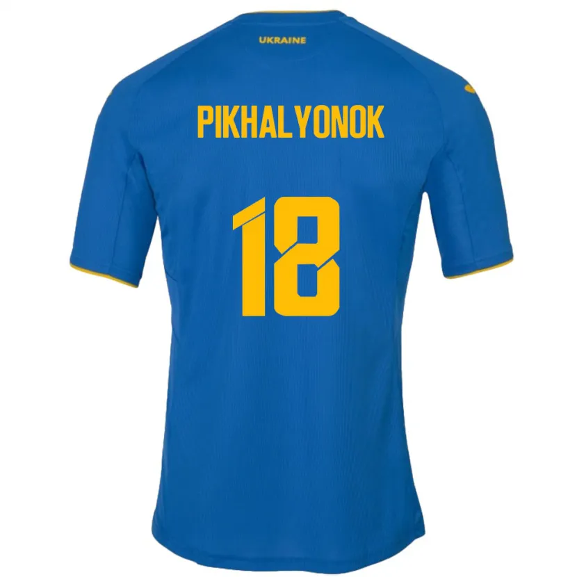 Danxen Børn Ukraine Oleksandr Pikhalyonok #18 Blå Udebane Spillertrøjer 24-26 Trøje T-Shirt