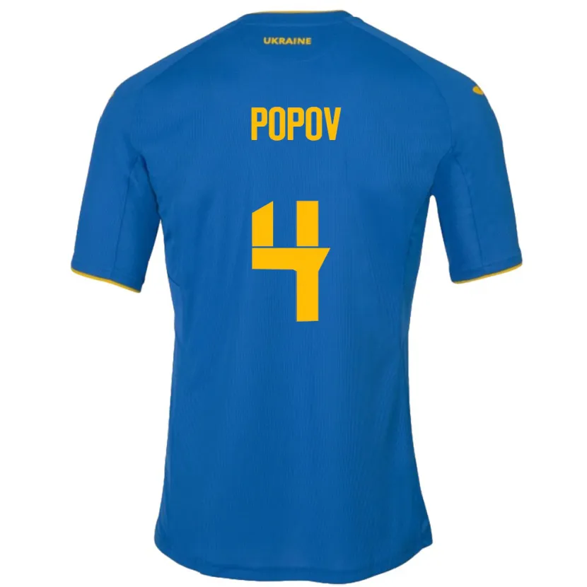 Danxen Børn Ukraine Denys Popov #4 Blå Udebane Spillertrøjer 24-26 Trøje T-Shirt