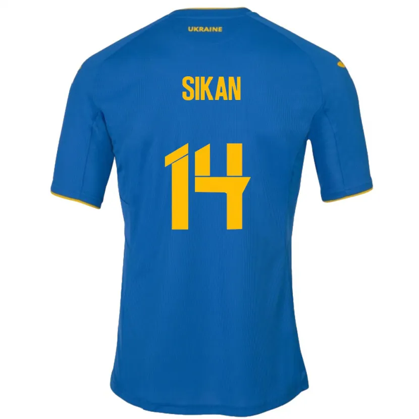 Danxen Børn Ukraine Danylo Sikan #14 Blå Udebane Spillertrøjer 24-26 Trøje T-Shirt