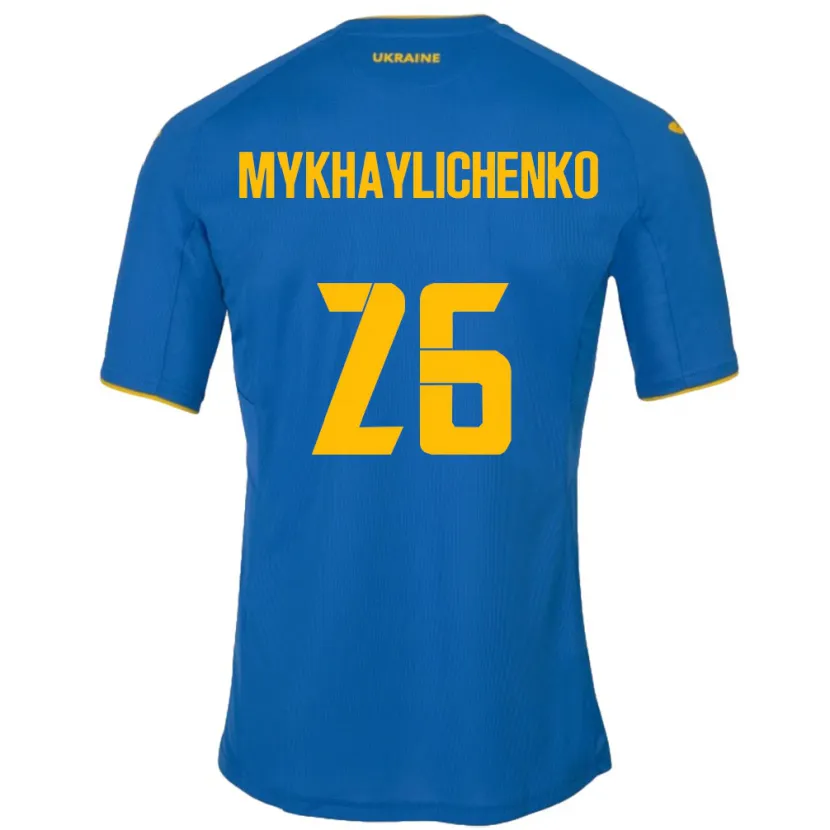 Danxen Børn Ukraine Bogdan Mykhaylichenko #26 Blå Udebane Spillertrøjer 24-26 Trøje T-Shirt