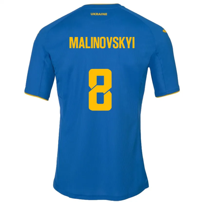 Danxen Børn Ukraine Ruslan Malinovskyi #8 Blå Udebane Spillertrøjer 24-26 Trøje T-Shirt