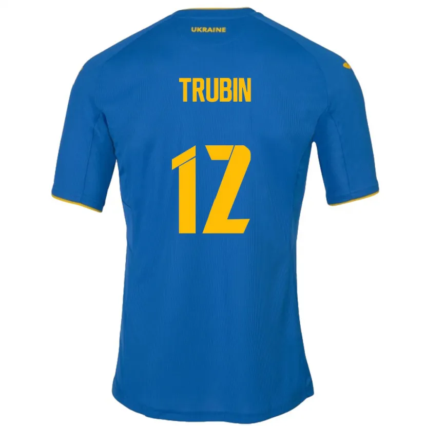 Danxen Børn Ukraine Anatoliy Trubin #12 Blå Udebane Spillertrøjer 24-26 Trøje T-Shirt