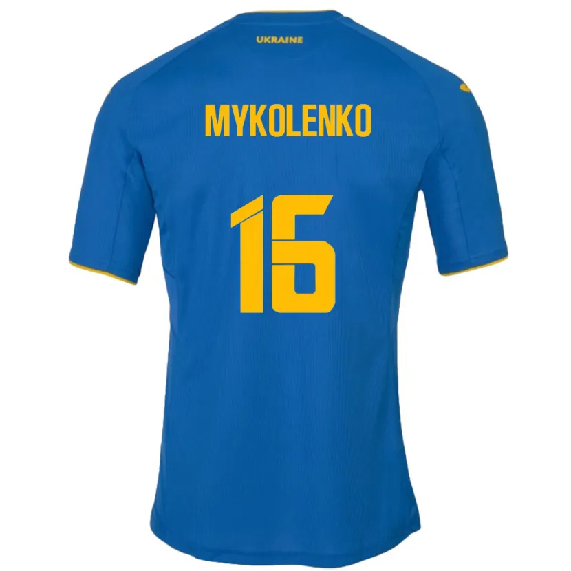 Danxen Børn Ukraine Vitaliy Mykolenko #16 Blå Udebane Spillertrøjer 24-26 Trøje T-Shirt