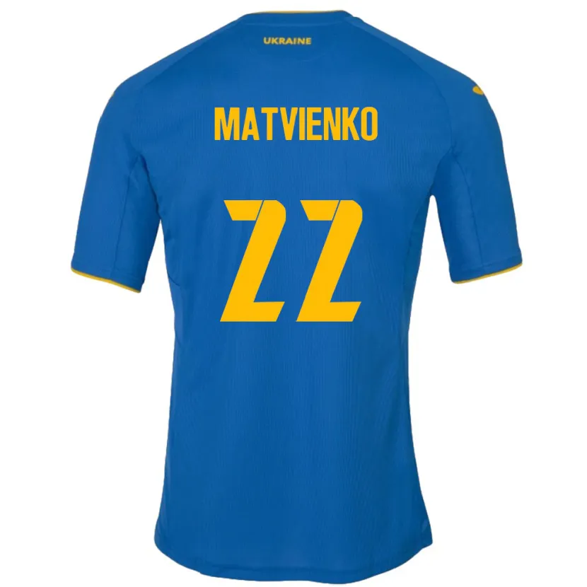 Danxen Børn Ukraine Mykola Matvienko #22 Blå Udebane Spillertrøjer 24-26 Trøje T-Shirt