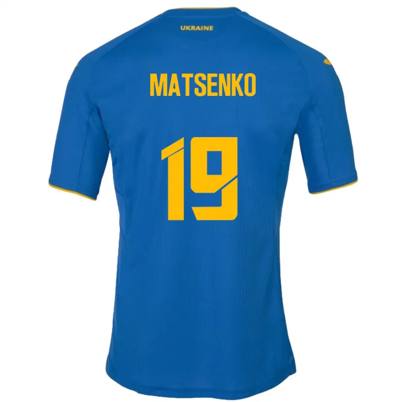 Danxen Børn Ukraine Yegor Matsenko #19 Blå Udebane Spillertrøjer 24-26 Trøje T-Shirt